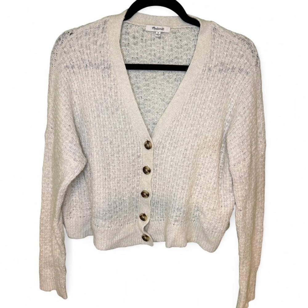 Madewell cream cardigan with button-up front, size M